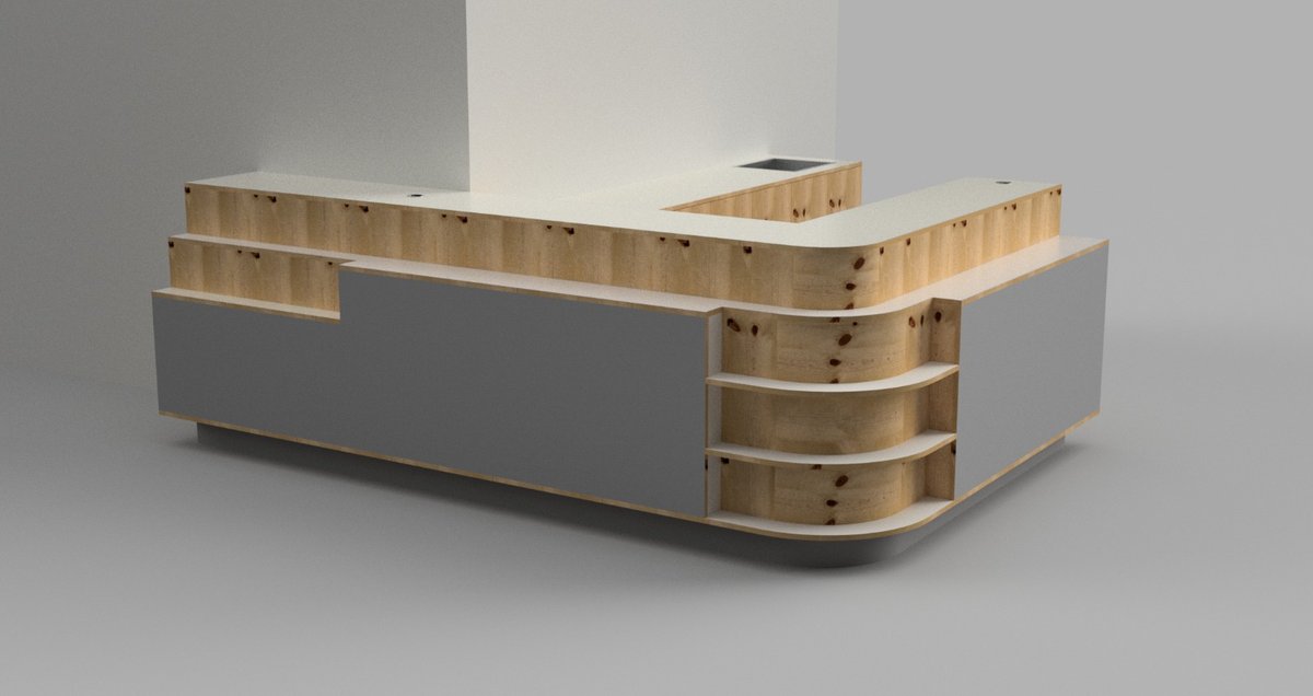 3D CAD drawing of a bespoke reception desk