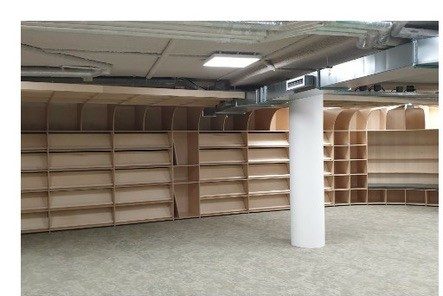 Curved retail shelving installation